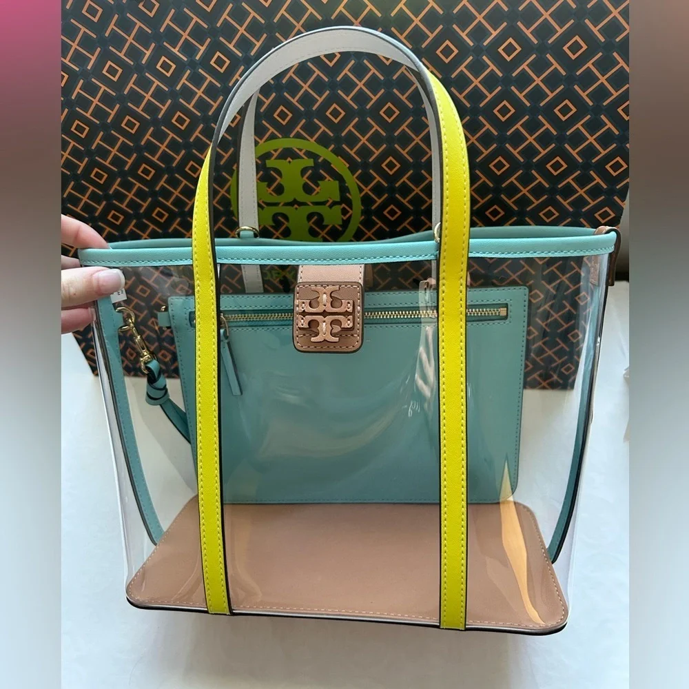 Tory Burch Blake Clear Small Tote Bag Crossbody Bag Clear Multi - Picture 3 of 13